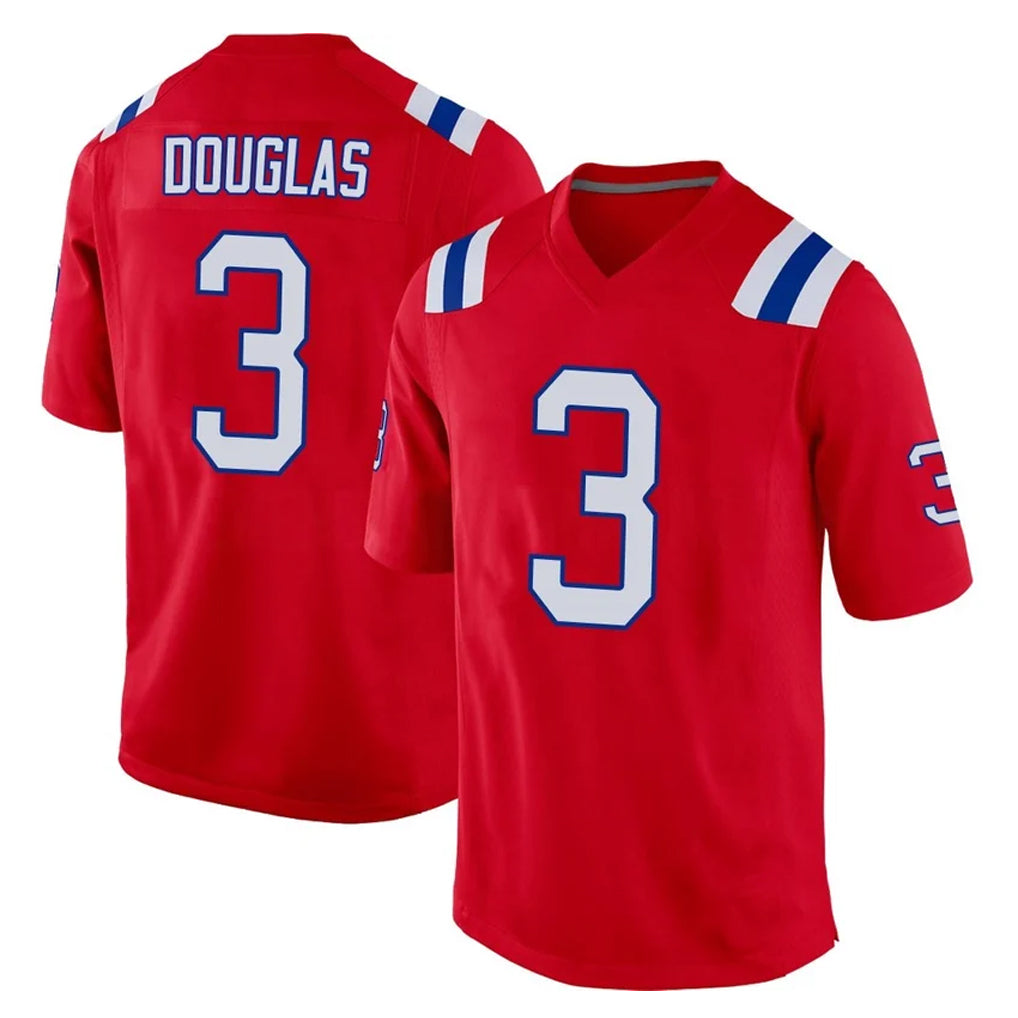 NE.Patriots #3 DeMario Douglas Player Red Home Game Gdoa Stitched Jerseys