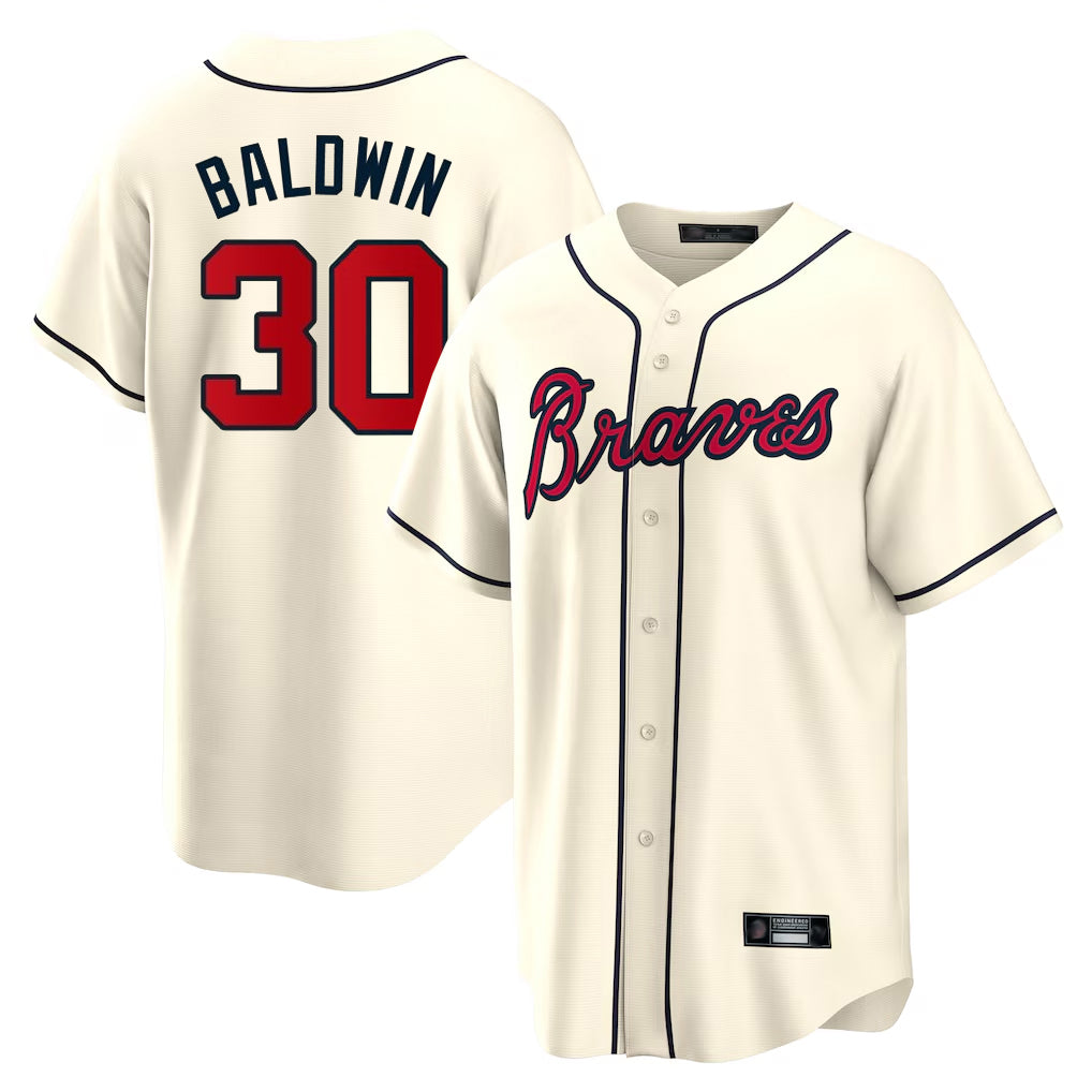 A.Braves #30 Drake Baldwin Player Cream Home Game Gdoa Stitched Jerseys