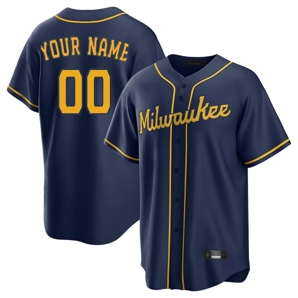Custom M.Brewers Navy Home Game Any Name & Number Gdoa Stitched Jerseys