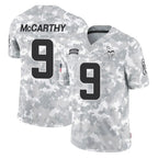 M.Vikings #9 J.J. McCarthy Player Arctic Camo Salute To Service Limited Game Gdoa Stitched Jerseys
