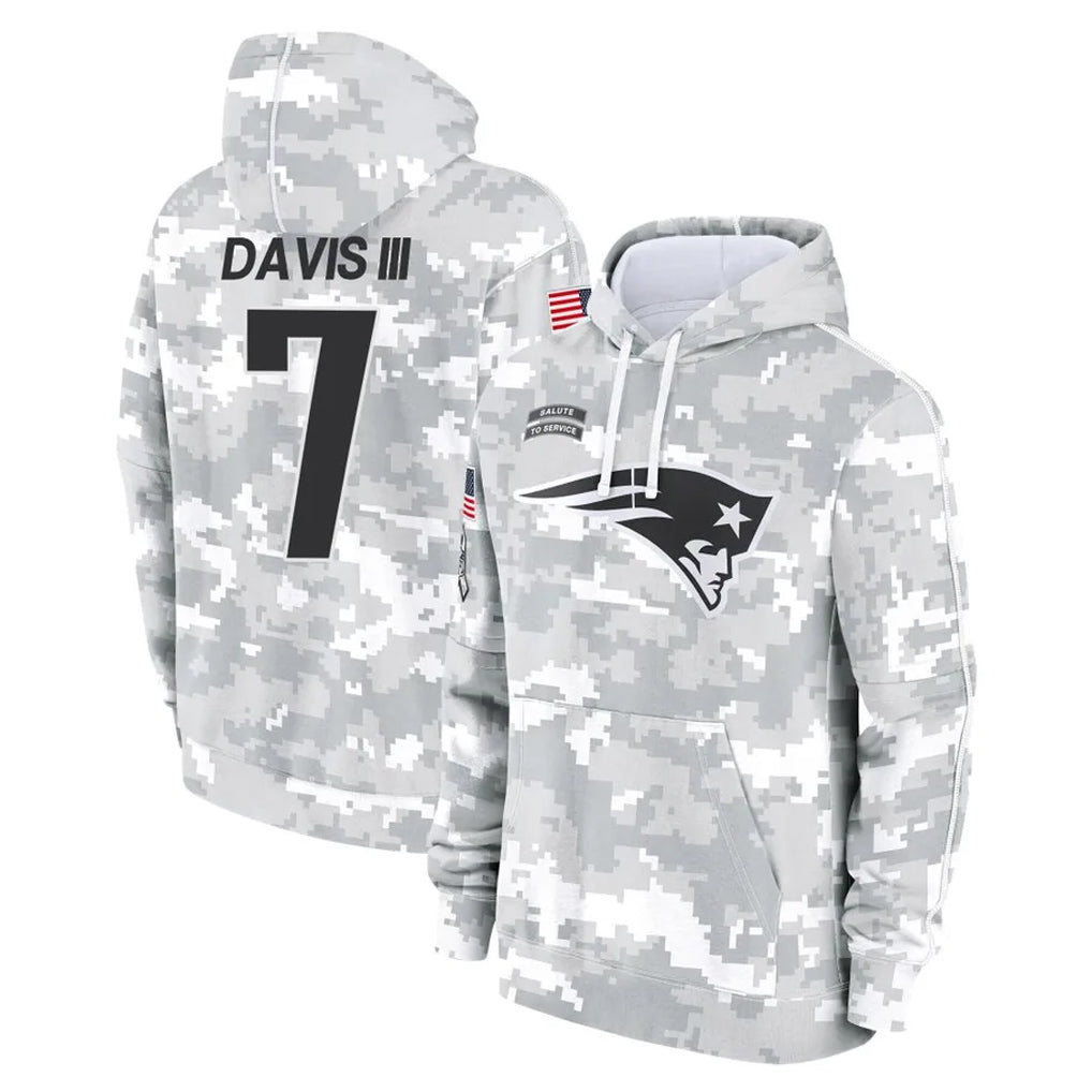 NE.Patriots #7 Carlton Davis III Player Arctic Camo Salute to Service Pullover Hoodies Limited Game Gdoa Stitched Jerseys