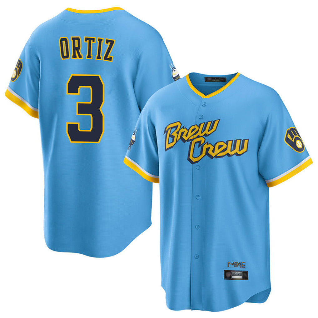M.Brewers #3 Joey Ortiz Player Light Blue City Connect Home Game Fdoa Stitched Jerseys