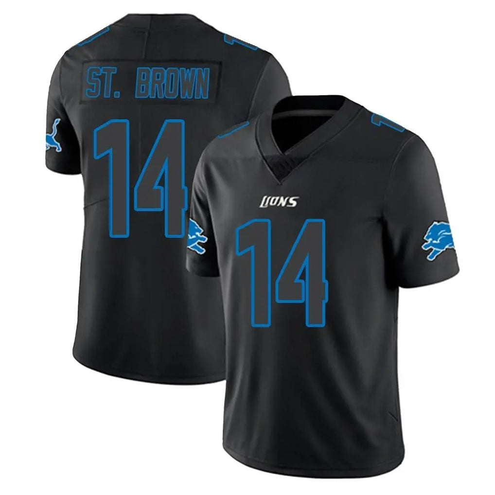 D.Lions #14 Amon-Ra St. Brown Player Black Impact Limited Home Game Gdoa Stitched Jerseys
