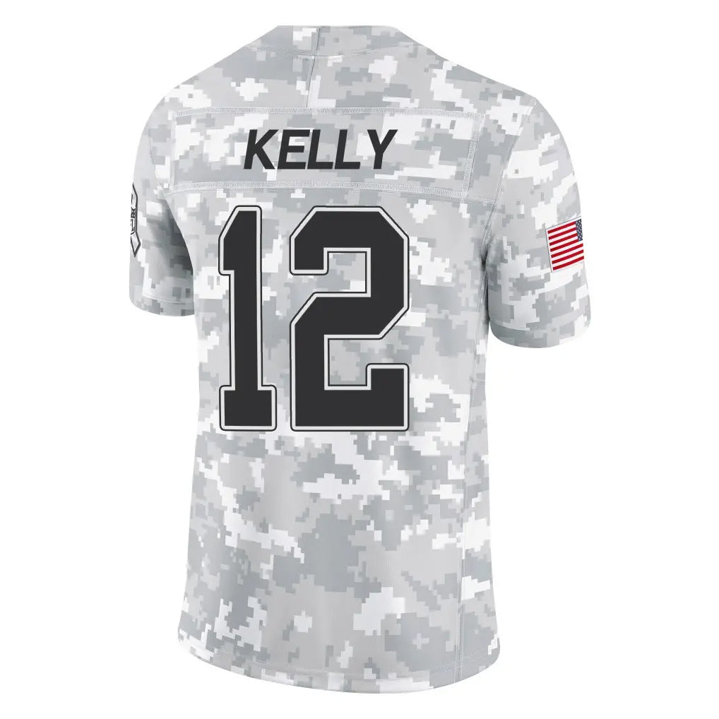 B.Bills #12 Jim Kelly Player Arctic Camo Salute to Service Limited Gdoa Stitched Jerseys