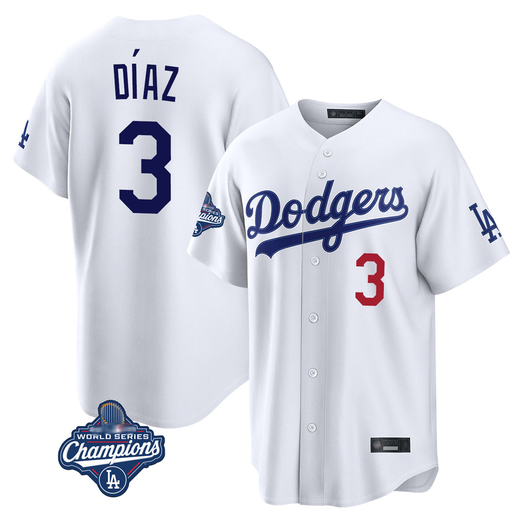 LA.Dodgers #3 Edwin D¨ªaz Player White World Series Meet Home Game Fdoa Stitched Jerseys