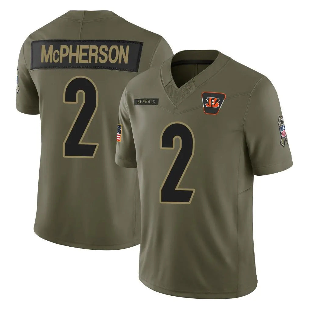 C.Bengals #2 Evan McPherson Player Olive Salute to Service Limited Home Game Gdoa Stitched Jerseys