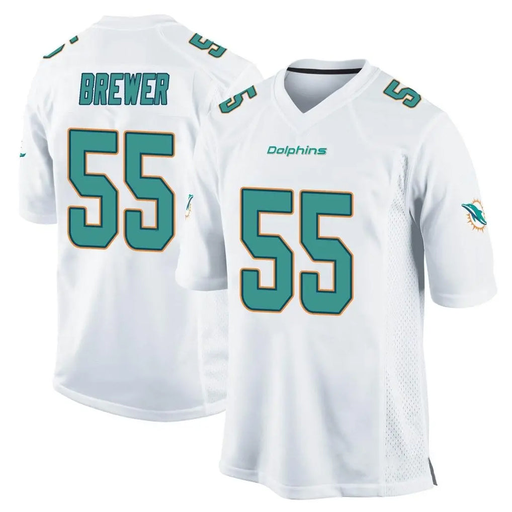 M.Dolphins #55 Aaron Brewer Player White Home Game Gdoa Stitched Jerseys