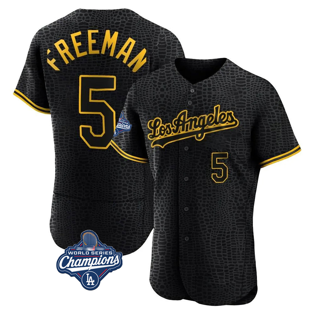 LA.Dodgers #5 Freddie Freeman Player Black World Series Meet Snake Skin City Limited Elite Home Fdoa Stitched Jerseys