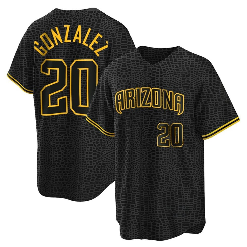 A.Diamondbacks #20 Luis Gonzalez Player Black Snake Skin City Home Game Gdoa Stitched Jerseys