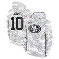 SF.49ers #10 Mac Jones Player Arctic Camo Limited Salute to Service Pullover Hoodies Game Gdoa Stitched Jerseys