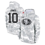 SF.49ers #10 Mac Jones Player Arctic Camo Limited Salute to Service Pullover Hoodies Game Gdoa Stitched Jerseys
