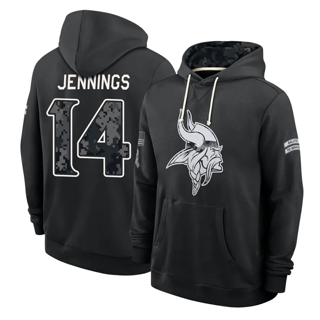MN.Vikings #14 Jauan Jennings Player 2026 Black Logo Pullover Hoodies Limited Game Gdoa Stitched Jerseys