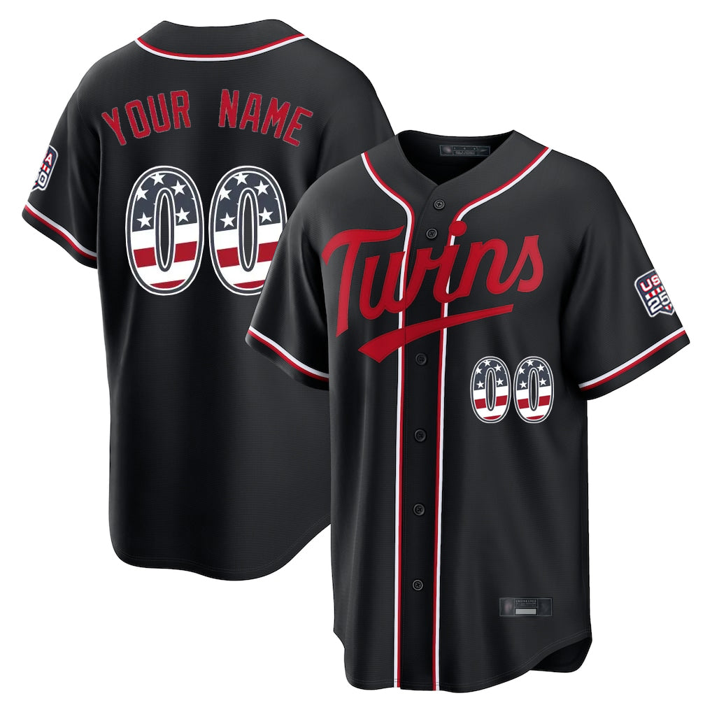 Custom M.Twins Black Fashion Out USA 250 Fourth of July Limited Home Game Any Name & Number Gdoa Stitched Jerseys