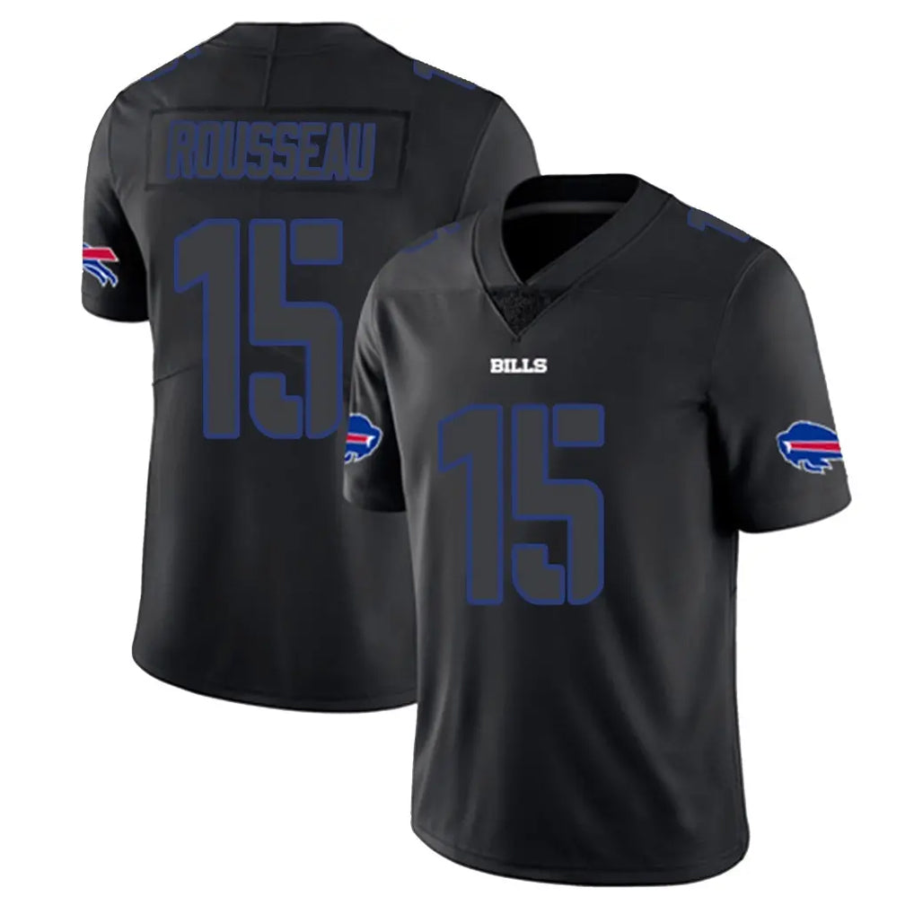 B.Bills #15 Greg Rousseau Player Black Impact Limited Home Game Gdoa Stitched Jerseys