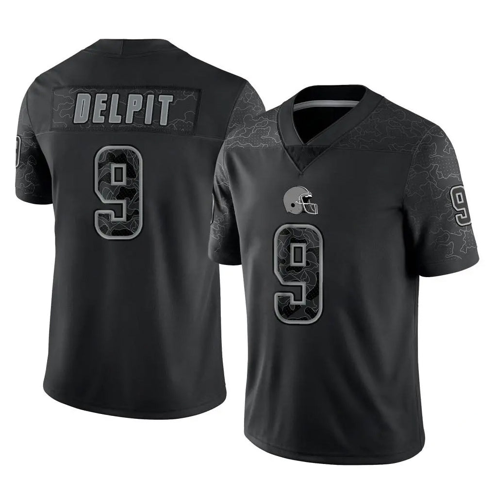 C.Browns #9 Grant Delpit Player Black Reflective Home Game Gdoa Stitched Jerseys