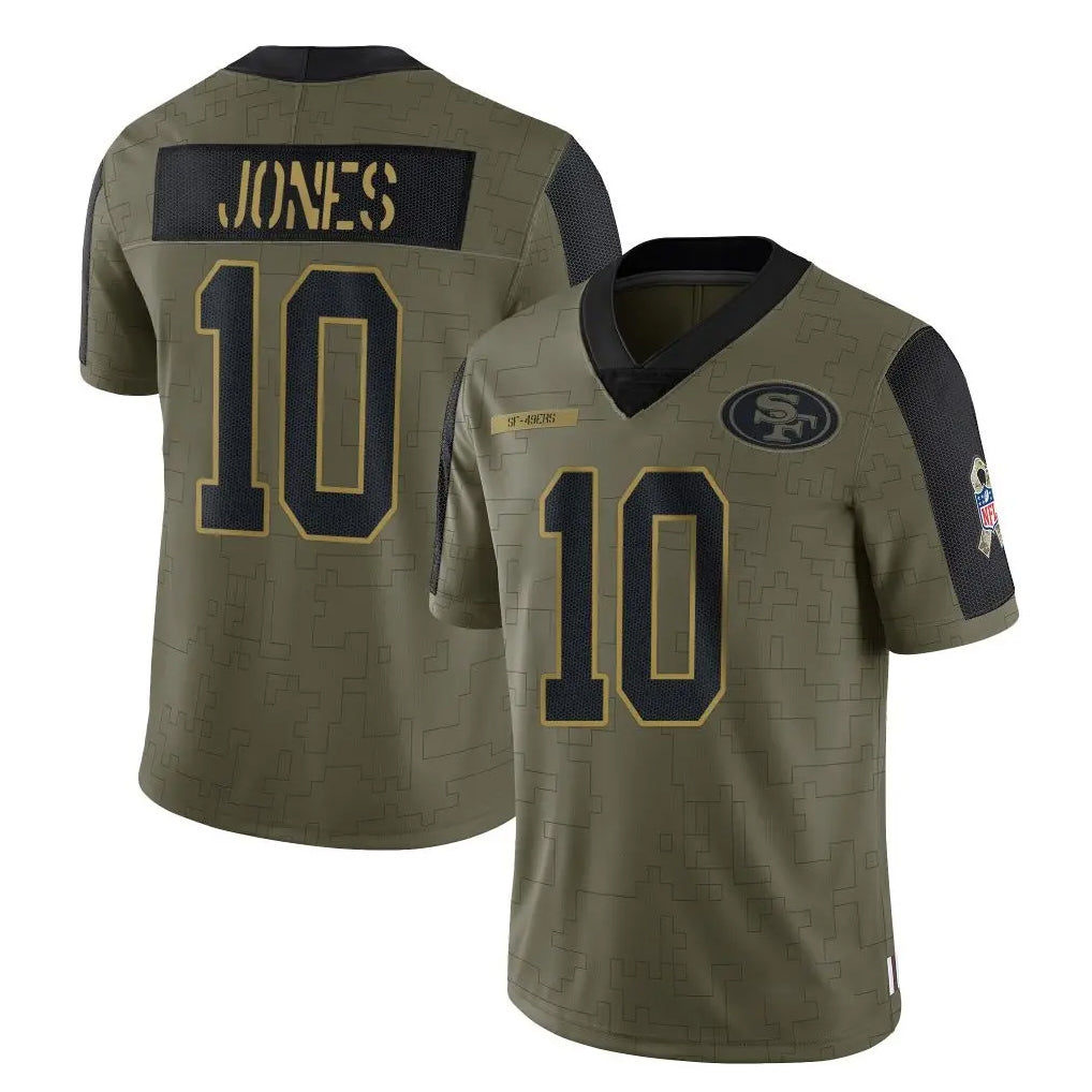 SF.49ers #10 Mac Jones Player Olive Salute To Service Limited Game Gdoa Stitched Jerseys