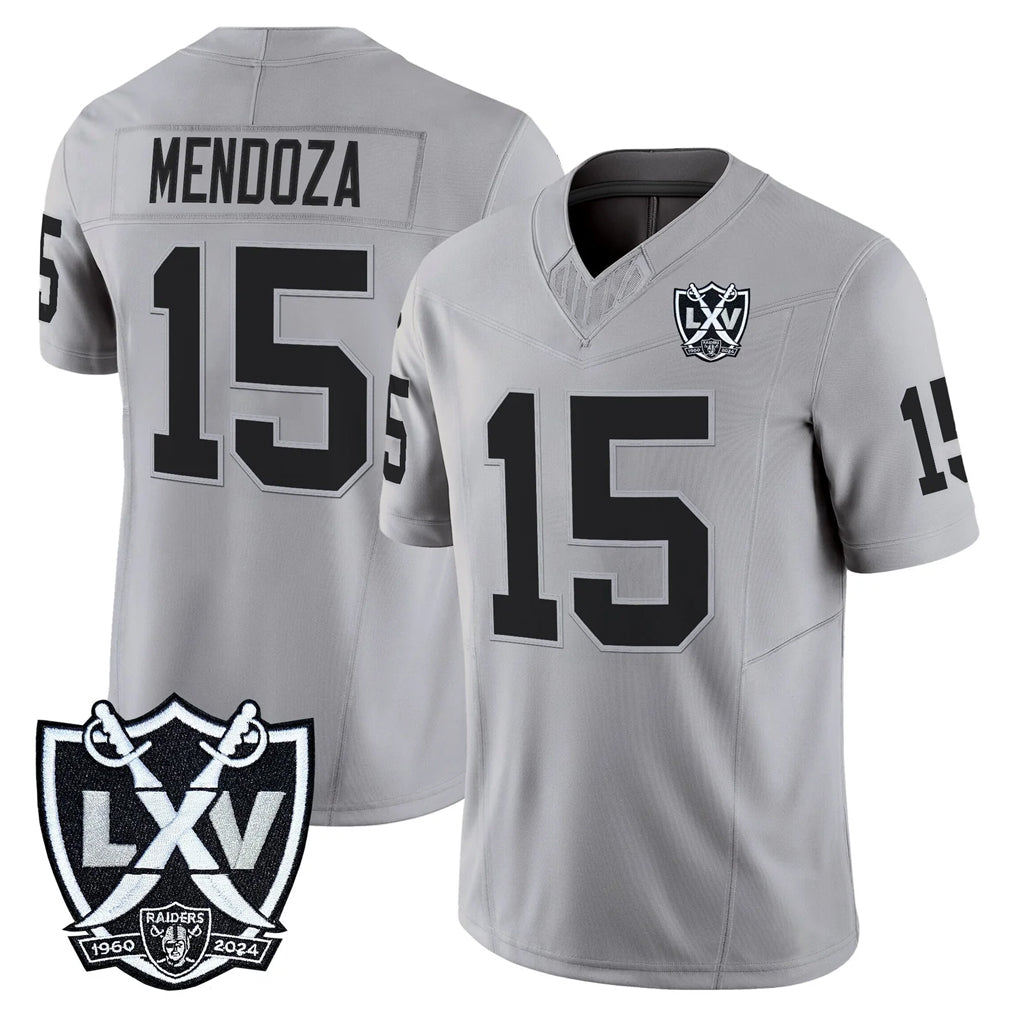 LV.Raiders #15 Fernando Mendoza Player Gray 2026 Vapor Limited Home Game Gdoa Stitched Jerseys