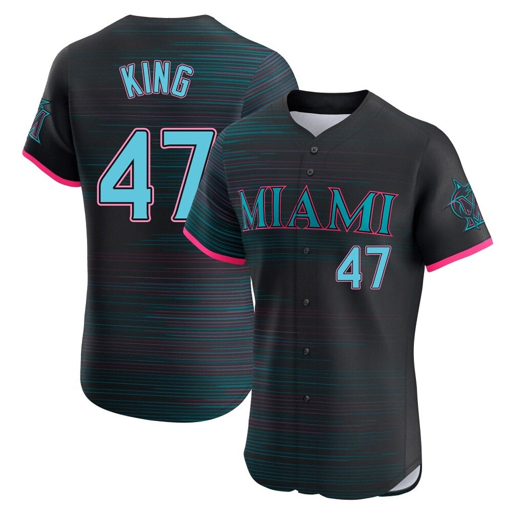 M.Marlins #47 John King Player Black City Connect Home Limited Elite Fdoa Stitched Jerseys