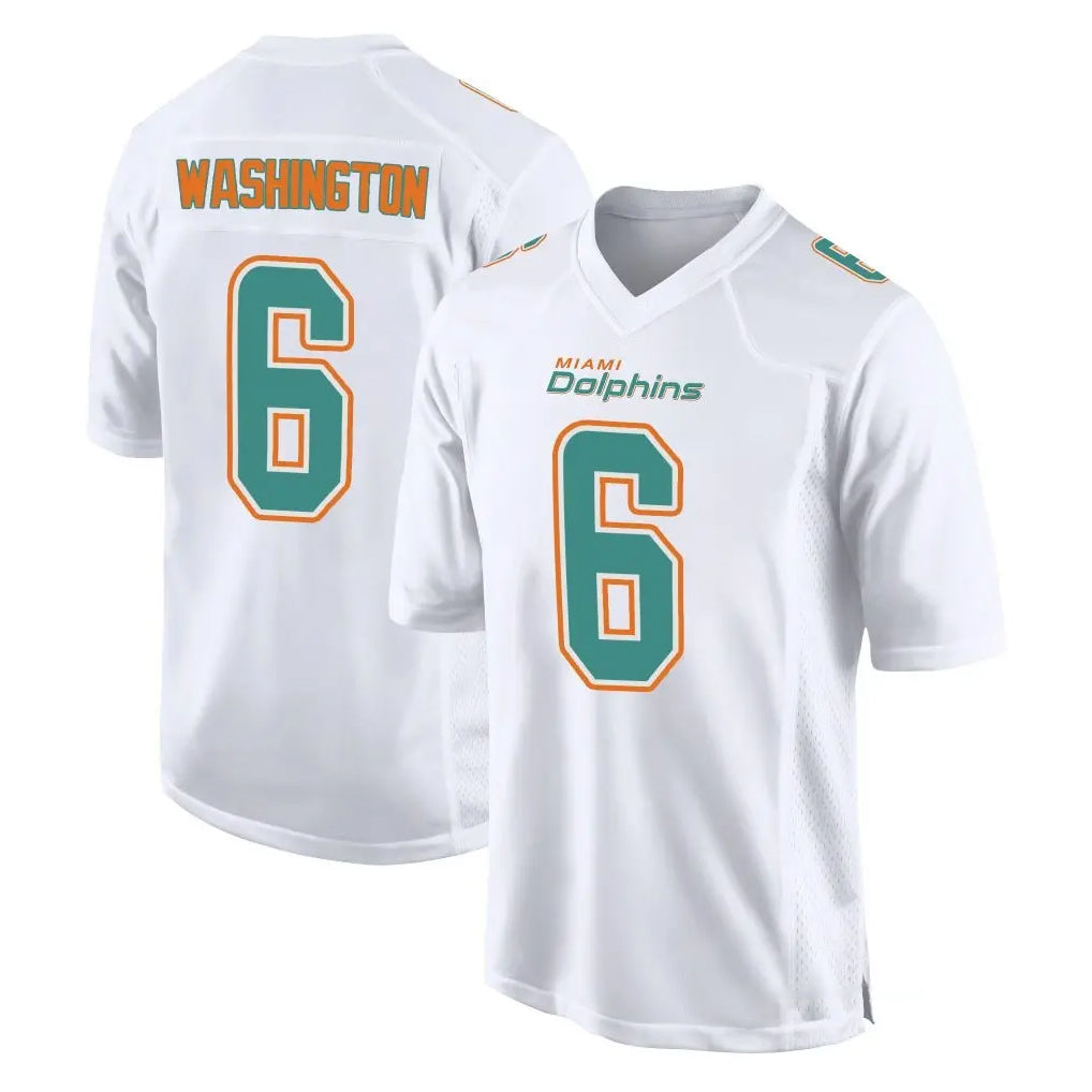 M.Dolphins #6 Malik Washington Player White Fashion Home Game Gdoa Stitched Jerseys