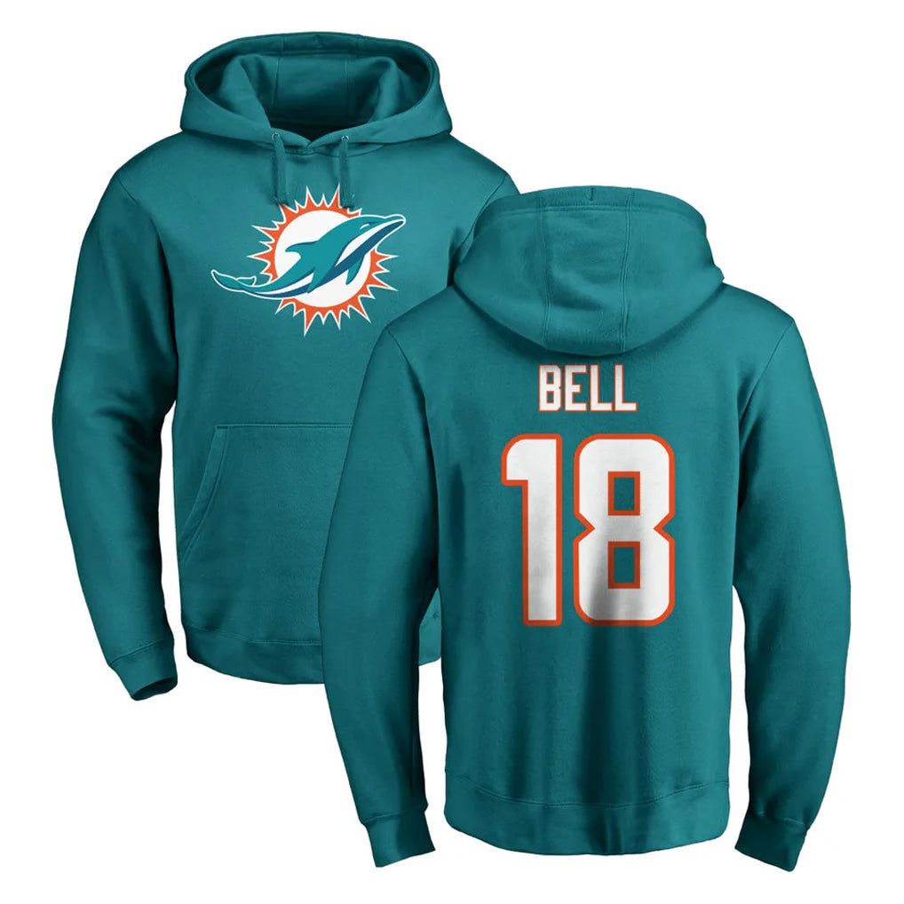 M.Dolphins #18 Chris Bell Player Aqua LOGO Pullover Hoodies Limited Gdoa Stitched Jerseys