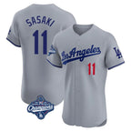 LA.Dodgers #11 Roki Sasaki Player Gray World Series Meet Limited Elite Home Fdoa Stitched Jerseys