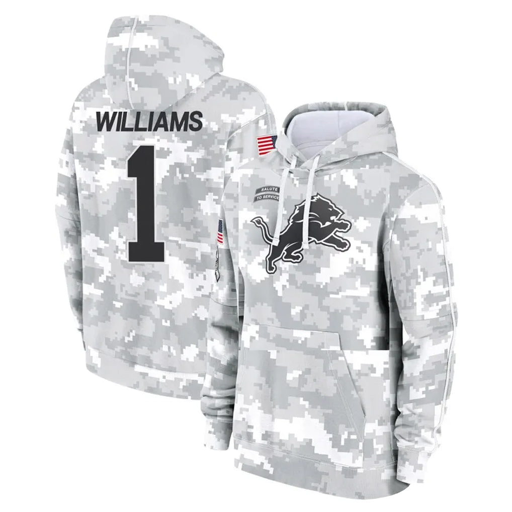 D.Lions #1 Jameson Williams Player Arctic Camo Salute to Service Hoodies Limited Game Gdoa Stitched Jerseys