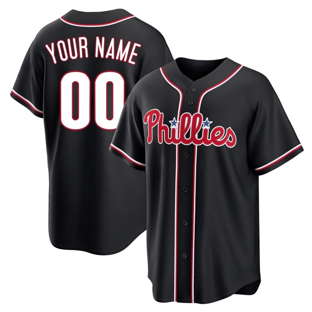Custom P.Phillies Black Fashion Out Home Game Any Name & Number Gdoa Stitched Jerseys