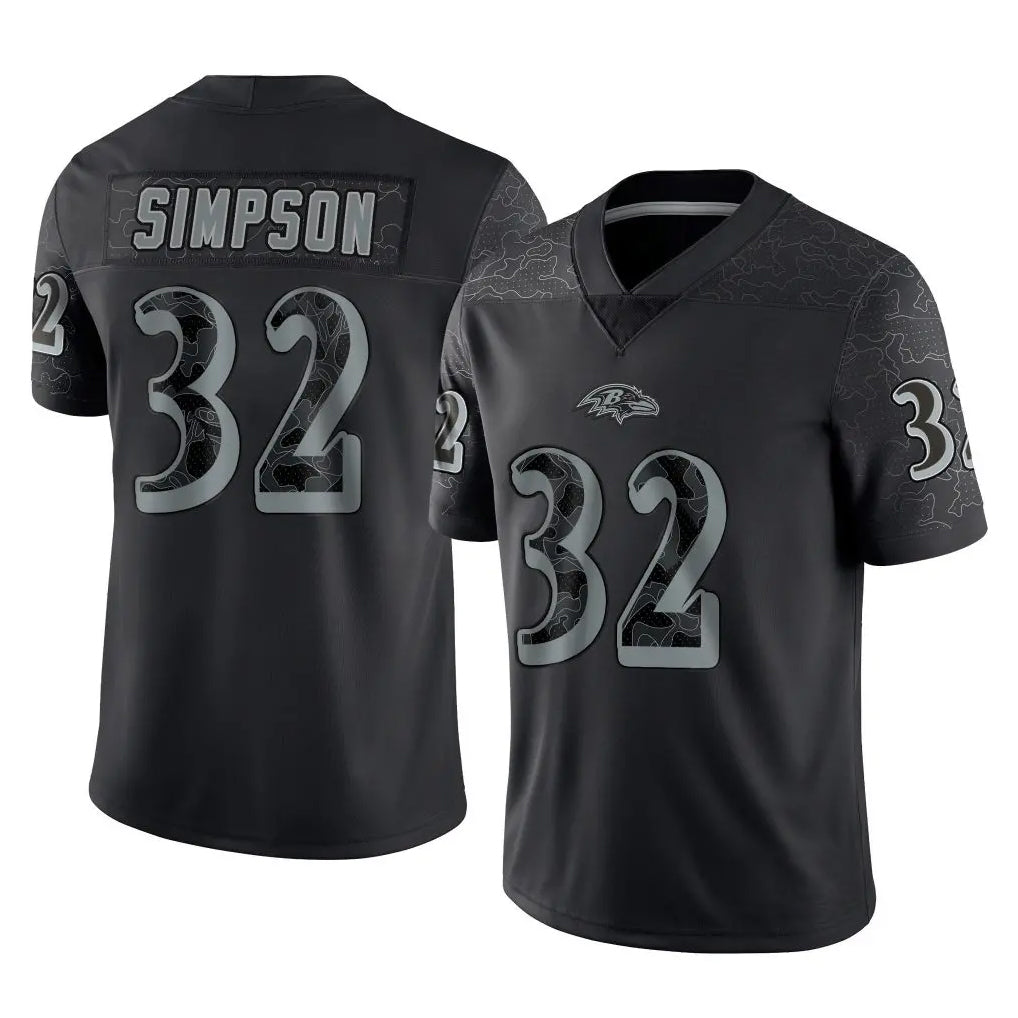 B.Ravens #32 Trenton Simpson Player Black REFLECTIVE Limited Gdoa Stitched Jerseys
