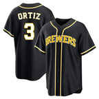 M.Brewers #3 Joey Ortiz Player Black Fashion Out Home Game Fdoa Stitched Jerseys