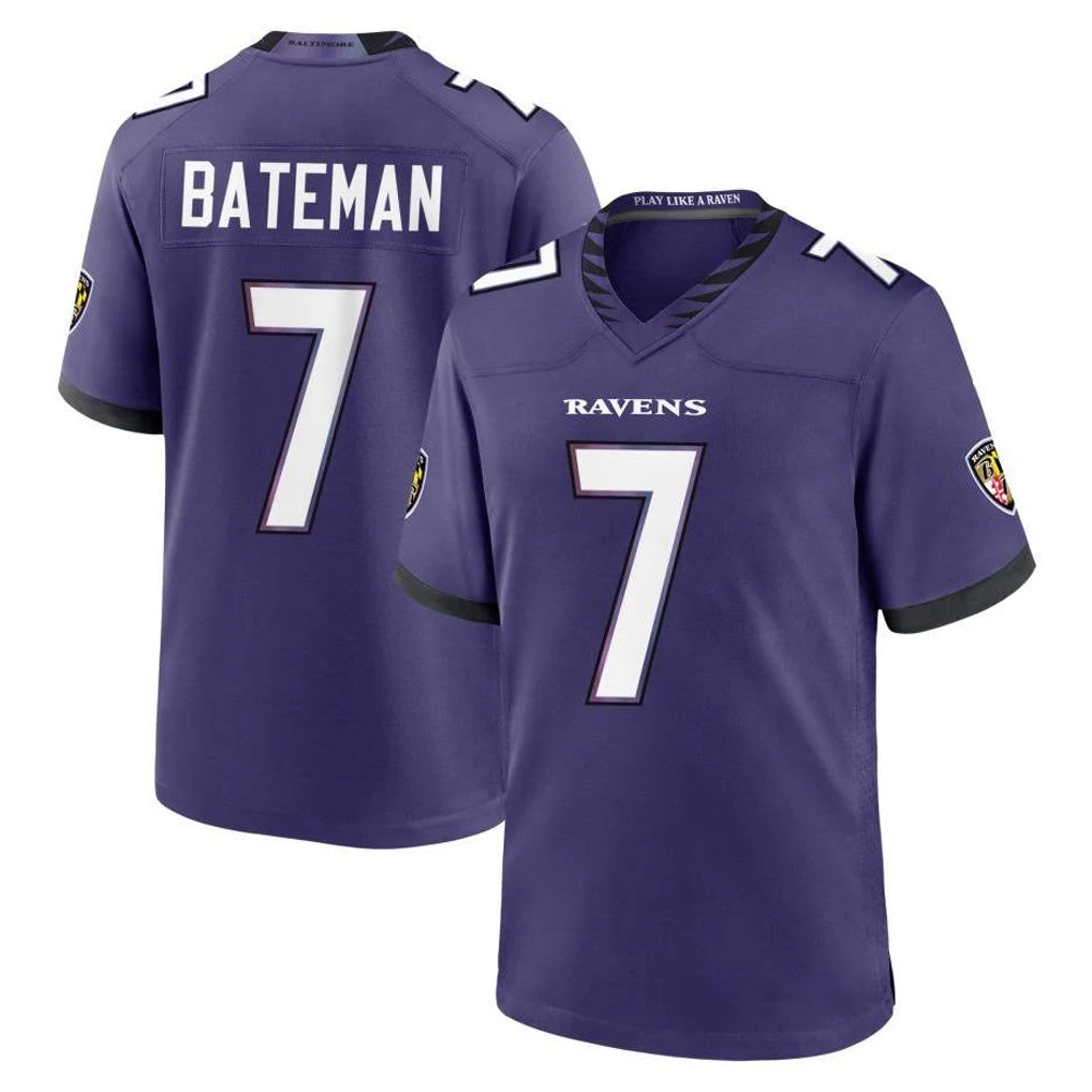 B.Ravens #7 Rashod Bateman Player Purple Limited Home Game Gdoa Stitched Jerseys