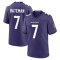 B.Ravens #7 Rashod Bateman Player Purple Limited Home Game Gdoa Stitched Jerseys