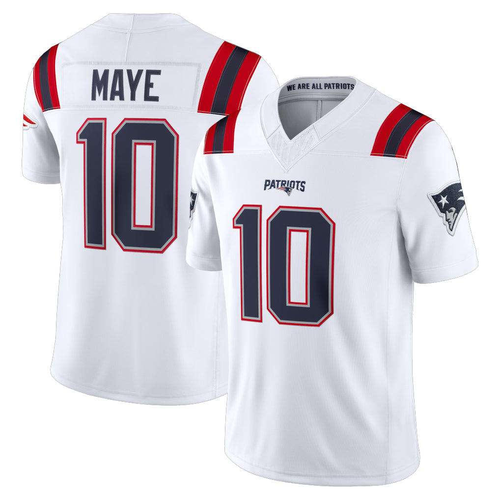 NE.Patriots #10 Drake Maye Player White Limited Vapor F.U.S.E. Home Game Gdoa Stitched Jerseys