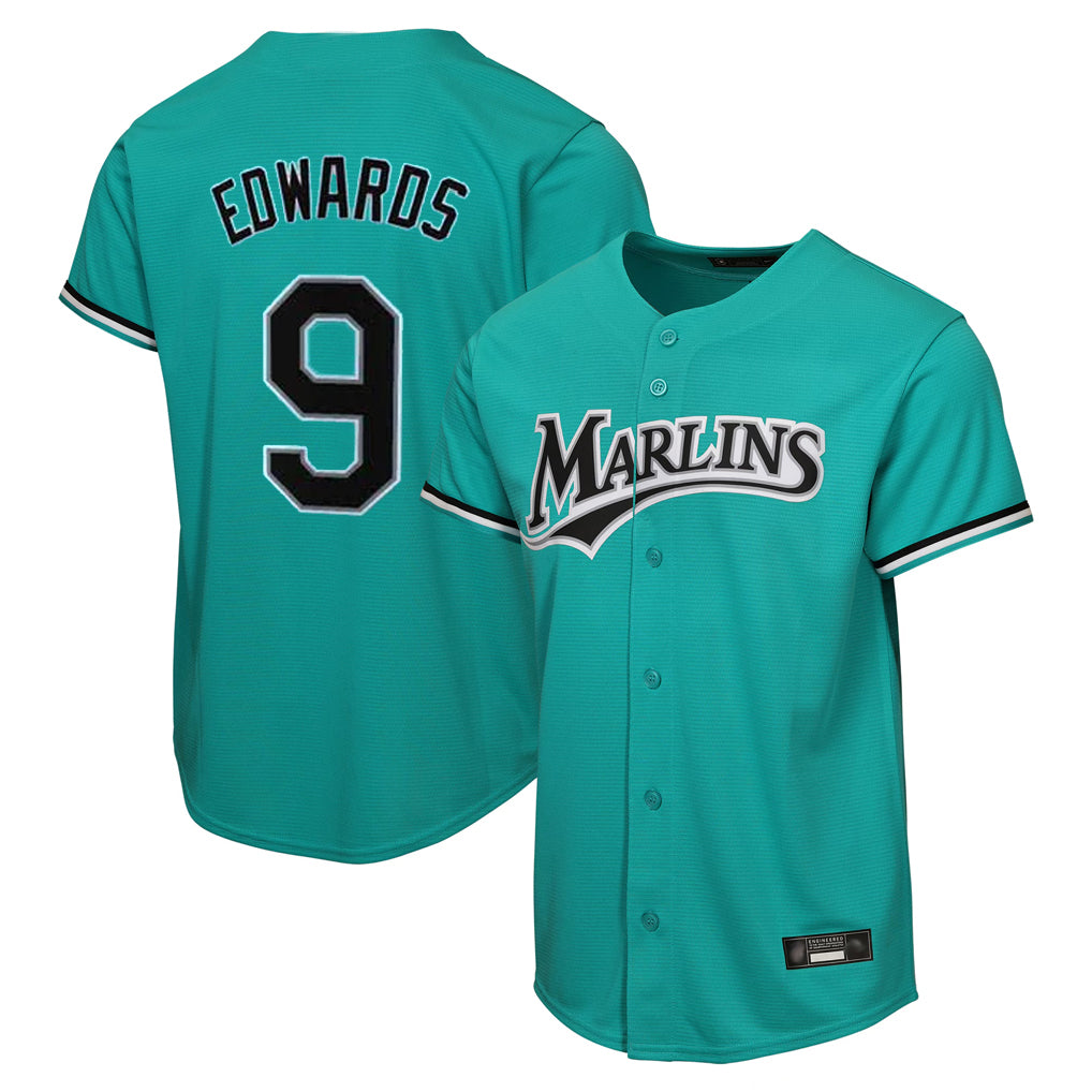 M.Marlins #9 Xavier Edwards Player Teal Home Game Fdoa Stitched Jerseys