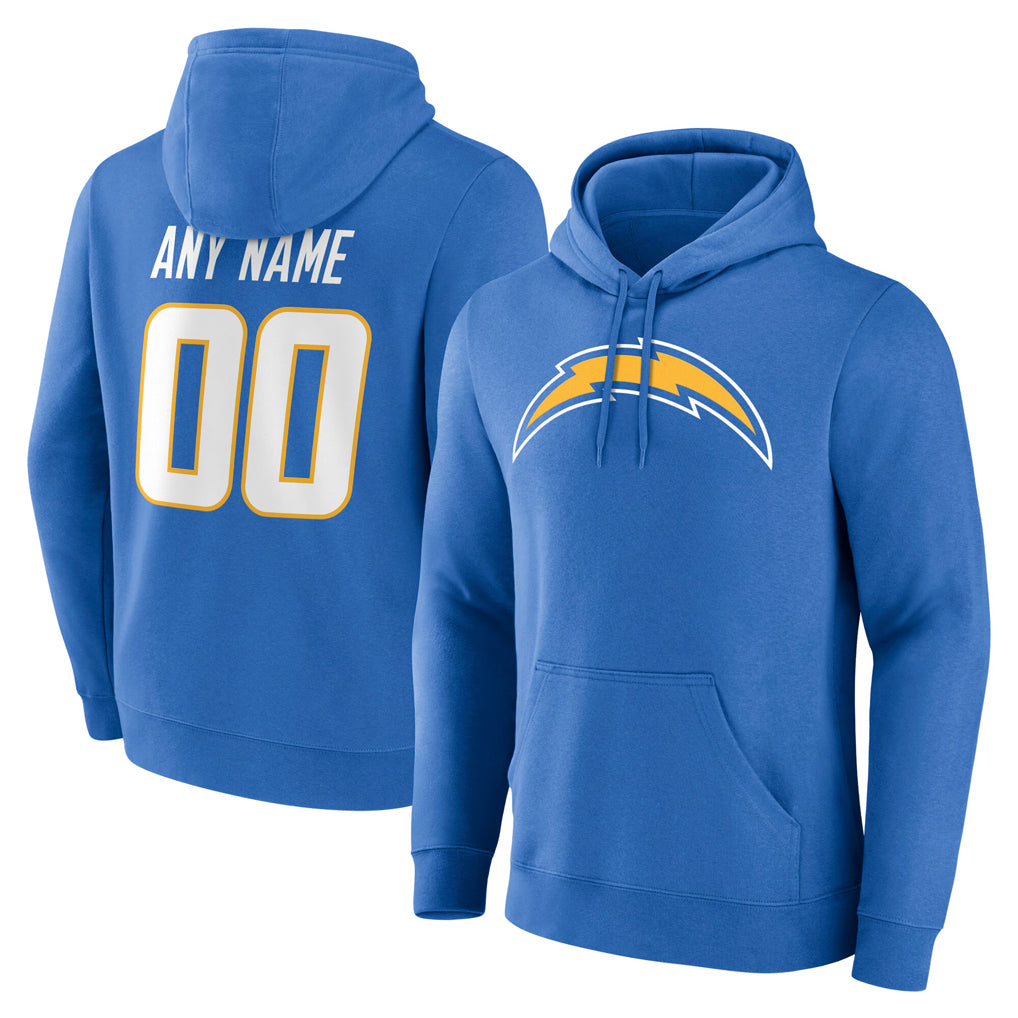 Custom LA.Chargers Blue LOGO Pullover Hoodies Home Game Any Name & Numbers Gdoa Stitched Jerseys