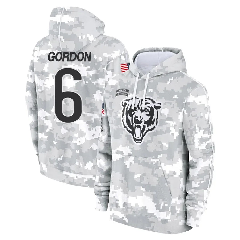 C.Bears #6 Kyler Gordon Player Arctic Camo Salute to Service Pullover Hoodies Limited Gdoa Stitched Jerseys