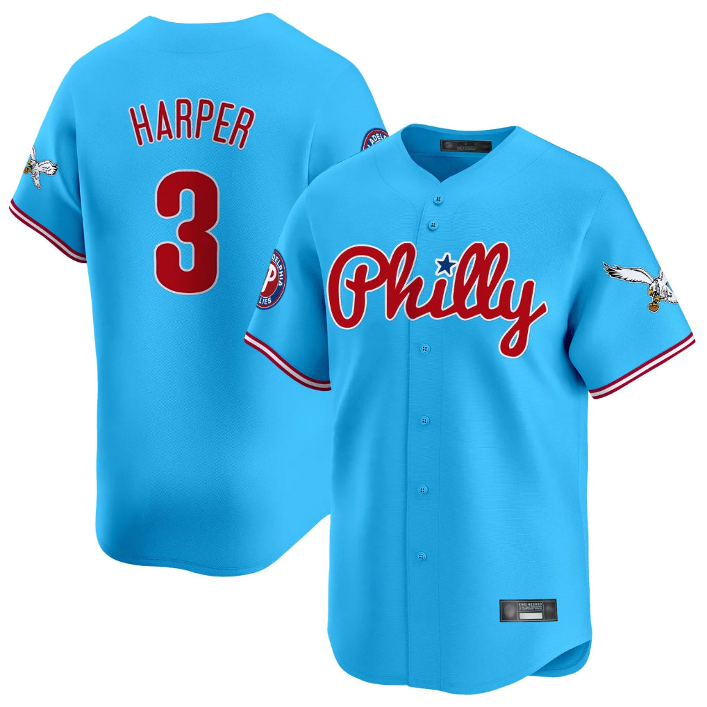 P.Phillies #3 Bryce Harper Player Light Blue Phillies & Eagles Vapor Premier Limited Fdoa Stitched Jerseys