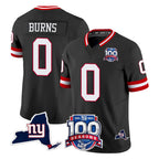 NY.Giants #0 Brian Burns Player Black 100th Season & State Patch Vapor Limited Home Game Gdoa Stitched Jerseys