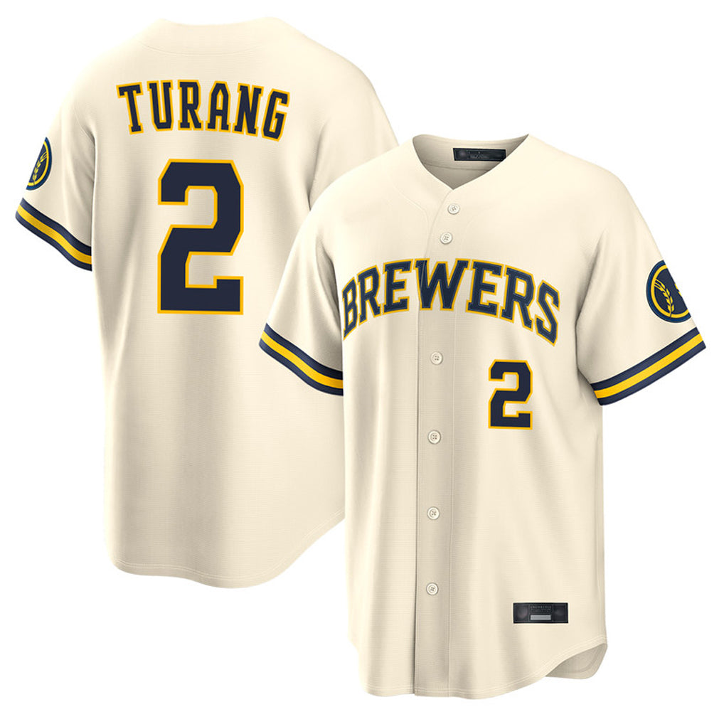 M.Brewers #2 Brice Turang Player Cream Home Limited Fdoa Stitched Jerseys