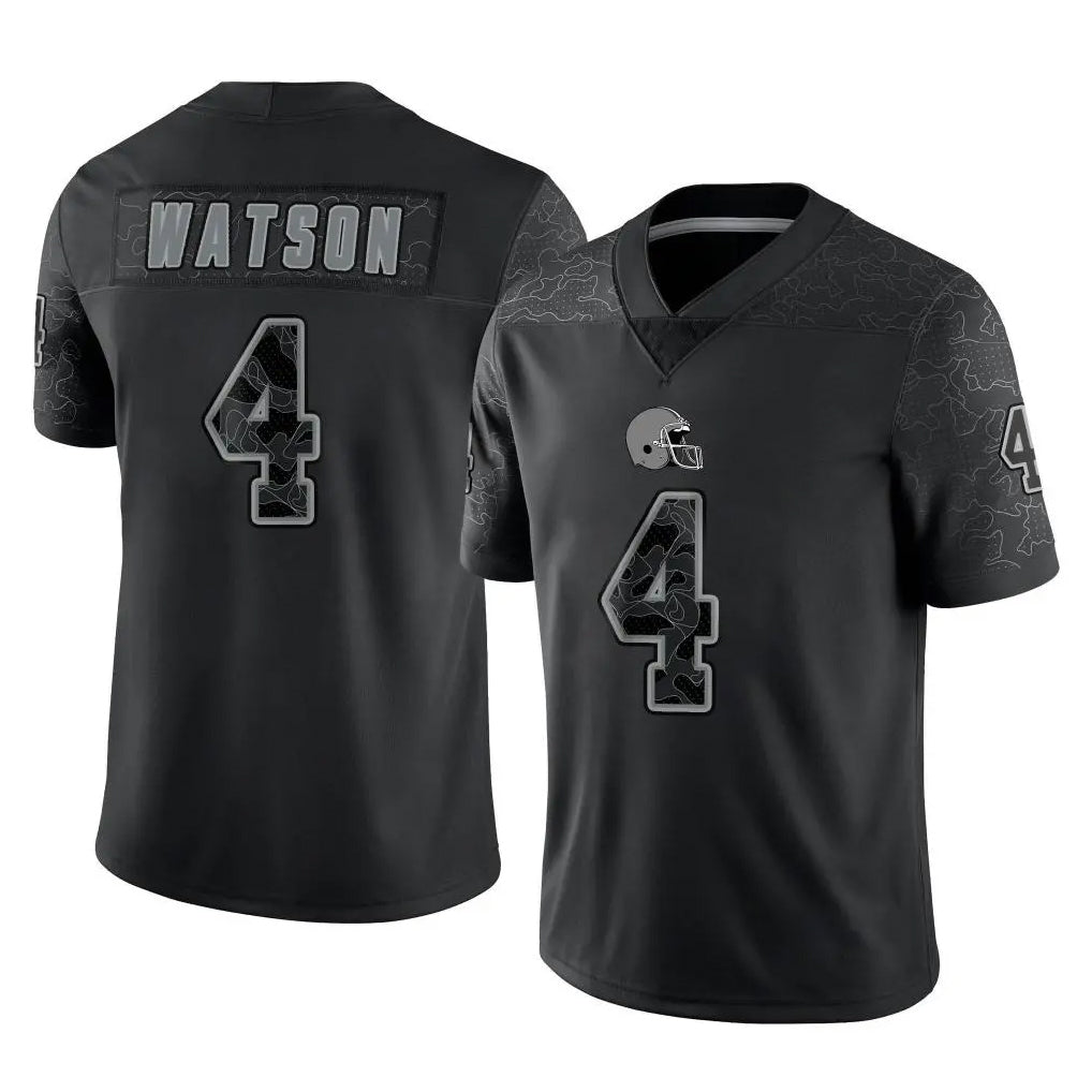 C.Browns #4 Deshaun Watson Player Black Reflective Home Game Gdoa Stitched Jerseys