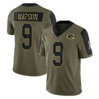 GB.Packers #9 Christian Watson Player Olive Salute To Service Limited Game Gdoa Stitched Jerseys
