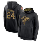 A.Falcons #24 A.J. Terrell Jr. Player Black Salute to Service Limited Black Hoodie Gdoa Stitched Jerseys