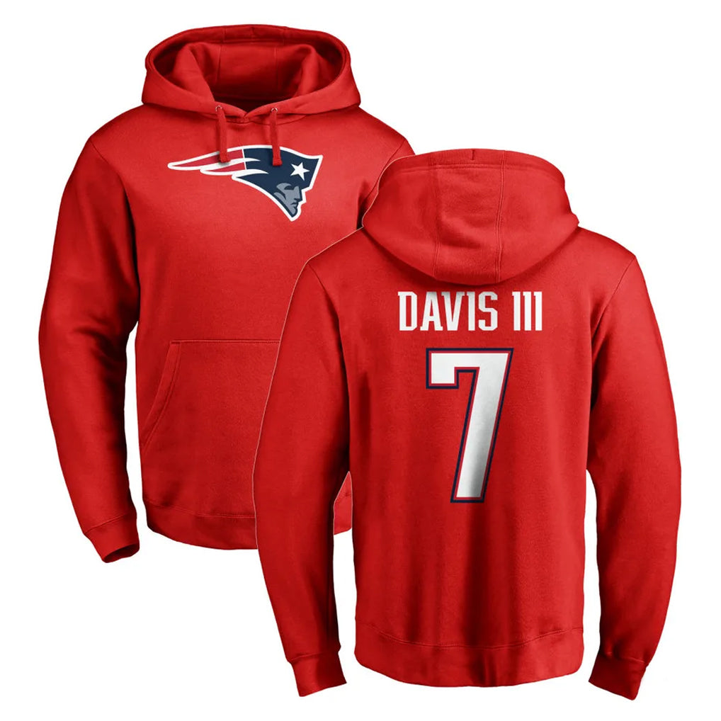 NE.Patriots #7 Carlton Davis III Player Red LOGO Pullover Hoodies Home Game Gdoa Stitched Jerseys