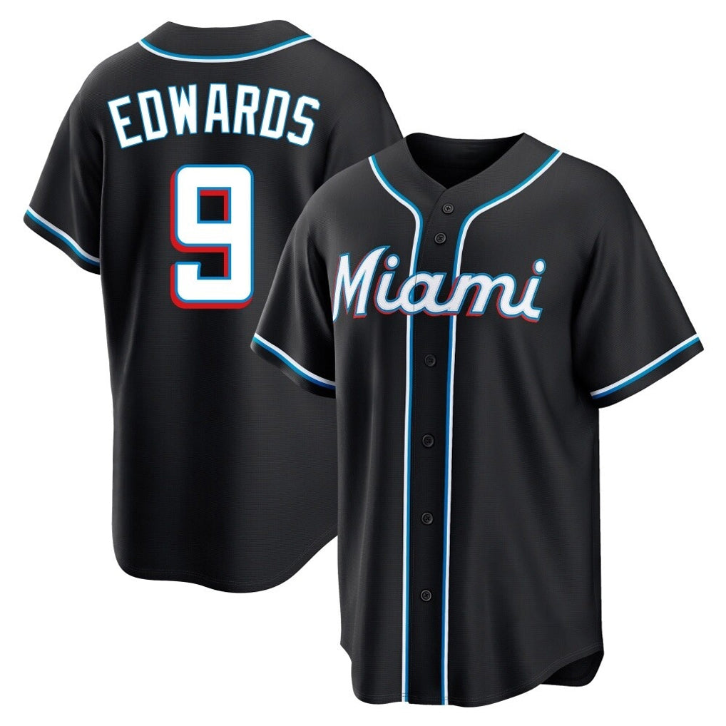 M.Marlins #9 Xavier Edwards Player Black Fashion Out Home Game Fdoa Stitched Jerseys
