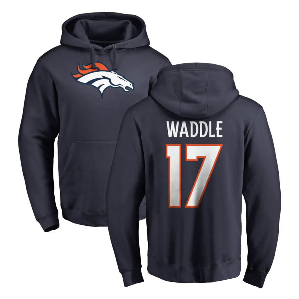 D.Broncos #17 Jaylen Waddle Player Navy Pullover Hoodie Limited Gdoa Stitched Jerseys