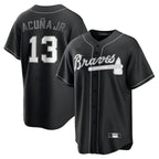 A.Braves #13 Ronald Acun?a Jr. Player Black Lights Out Edition Stitched Jerseys