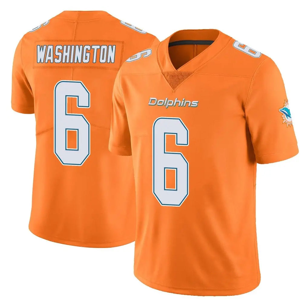 M.Dolphins #6 Malik Washington Player Orange Limited Home Game Gdoa Stitched Jerseys