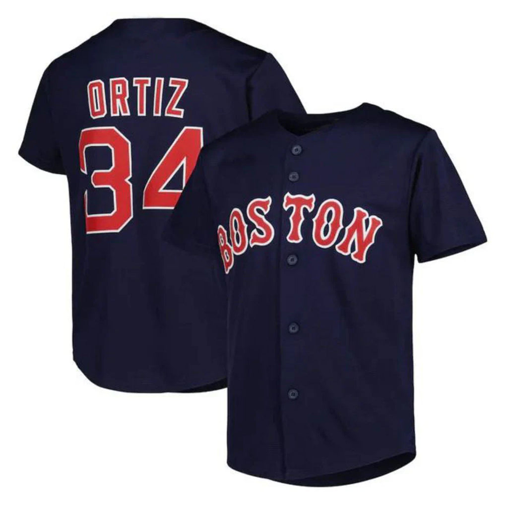 B.Red Sox #34 David Ortiz Player Navy Mitchell & Ness Cooperstown Collection Mesh Home Gdoa Stitched Jerseys