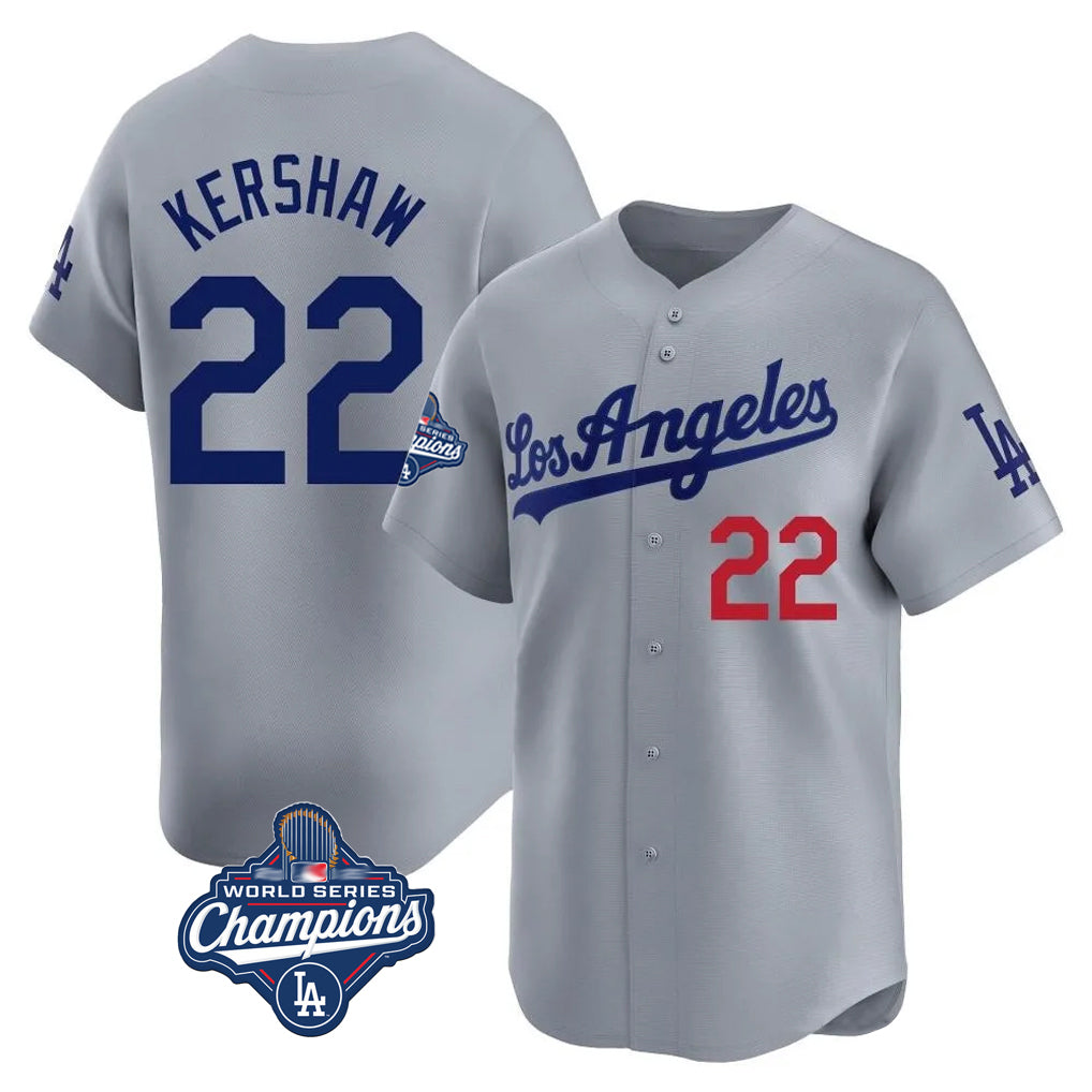LA.Dodgers #22 Clayton Kershaw Player Gray World Series Meet Limited Home Fdoa Stitched Jerseys