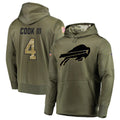 B.Bills #4 James Cook III Player Olive Salute to Service Hoodies Game Gdoa Stitched Jerseys