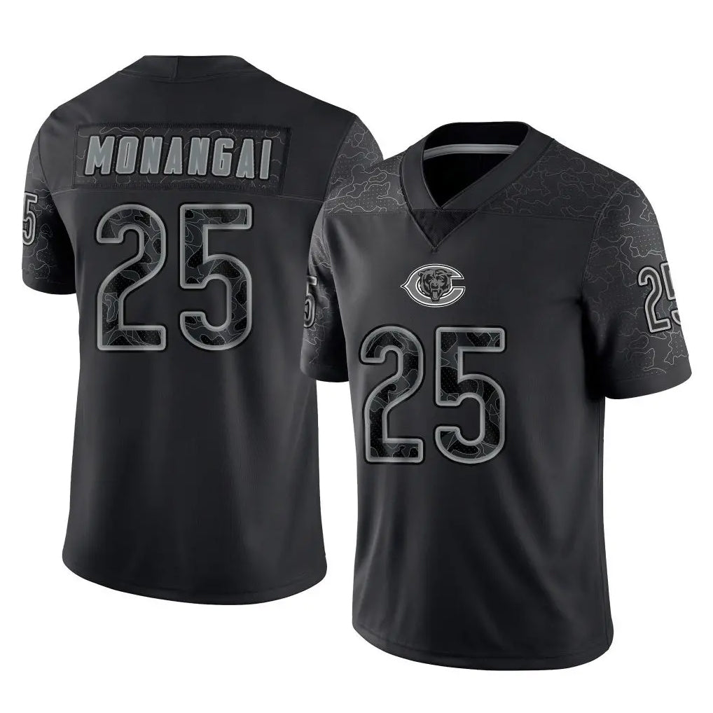 C.Bears #25 Kyle Monangai Player Black REFLECTIVE Limited Game Gdoa Stitched Jerseys